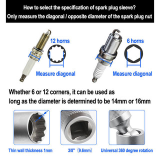 Bugi Đánh Lửa 14/16mm - 12 Góc, 3/8 Inch, Thép Cacbon, Tuýp Mở Bugi Ô Tô