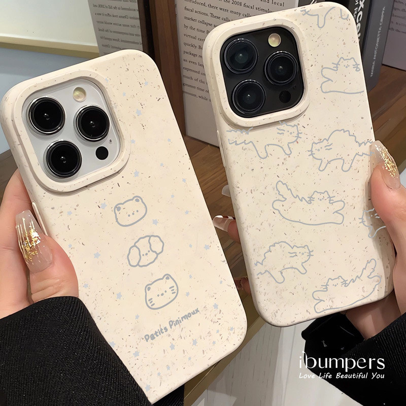 ibumpers Ốp Điện Thoại iPhone Đơn Giản Phong Cách Vẽ Tay Họa Tiết Động Vật Cho IPhone 16 15 14 12 13 11 Pro Max IP 7 8 Plus X XS XR Ốp Lưng Ống Hút Lúa Mì Phân Hủy Thân Thiện Với Môi Trường