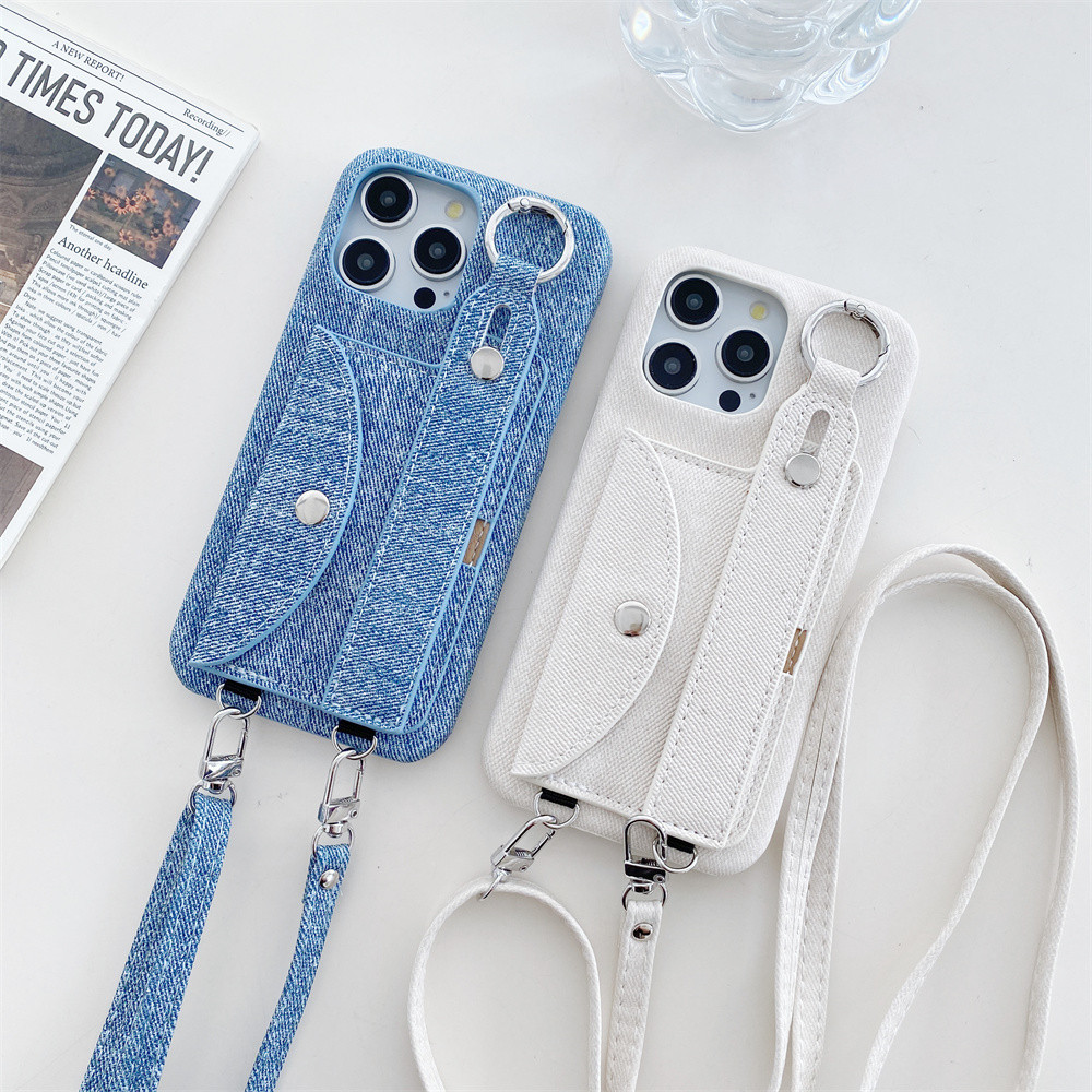 Ví Đeo Ngang Có Đựng Thẻ Ốp Lưng Điện Thoại Cho IPhone 16E 16 15 14 13 12 11 Pro Max XS XR X 7 8 Plus Dây Đeo Cổ Tay Vòng