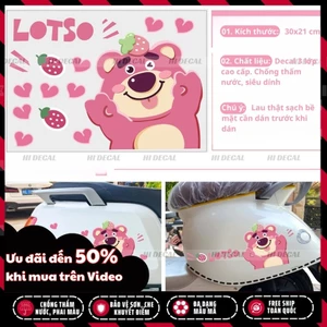 Tem gấu dâu lotso dán xe dán điện thoại | TMN-H005 | Decal cao cấp chống nước, chống phai màu