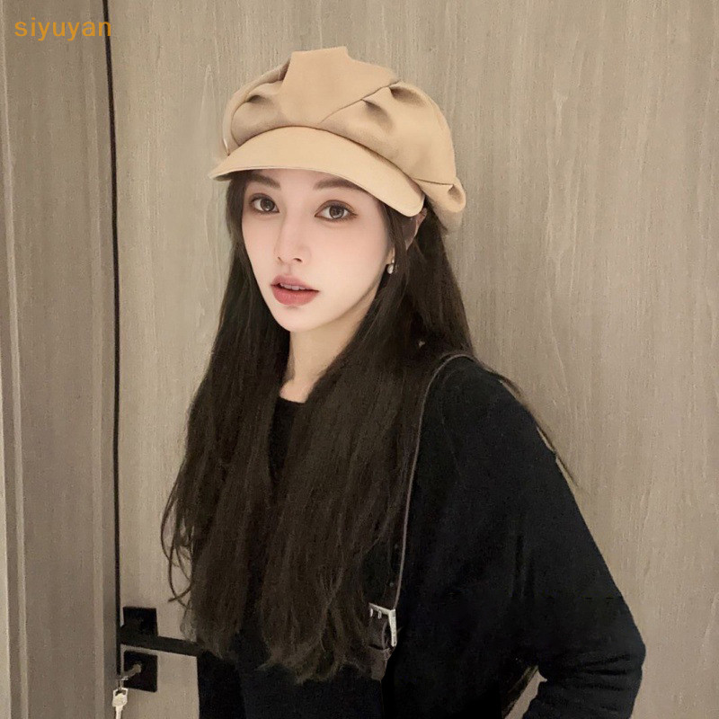 Siyuyan Mũ Nồi Đám Mây Hàn Quốc Thời Trang Xếp Ly Mũ Hình Bát Giác Vintage Màu Trơn Đạt Đỉnh Mũ Mùa Xuân Thu Mũ Nồi Chống Gió VN