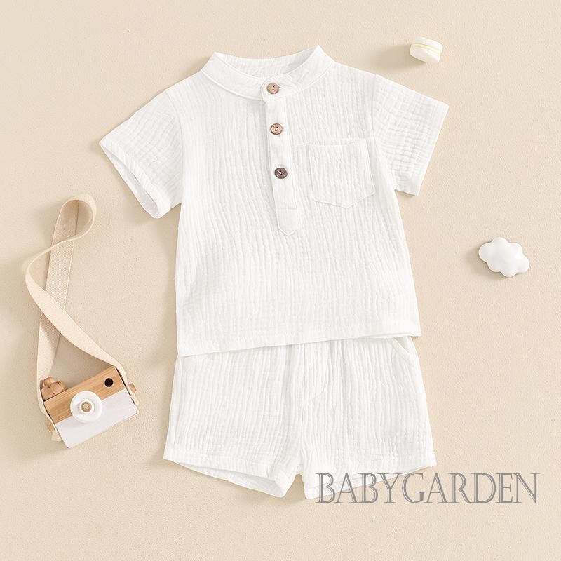 Baga-6 tháng-4year Bé Trai Bộ 2 Quần Áo Cổ Tròn Tay Ngắn + Quần Short Eo Co Giãn