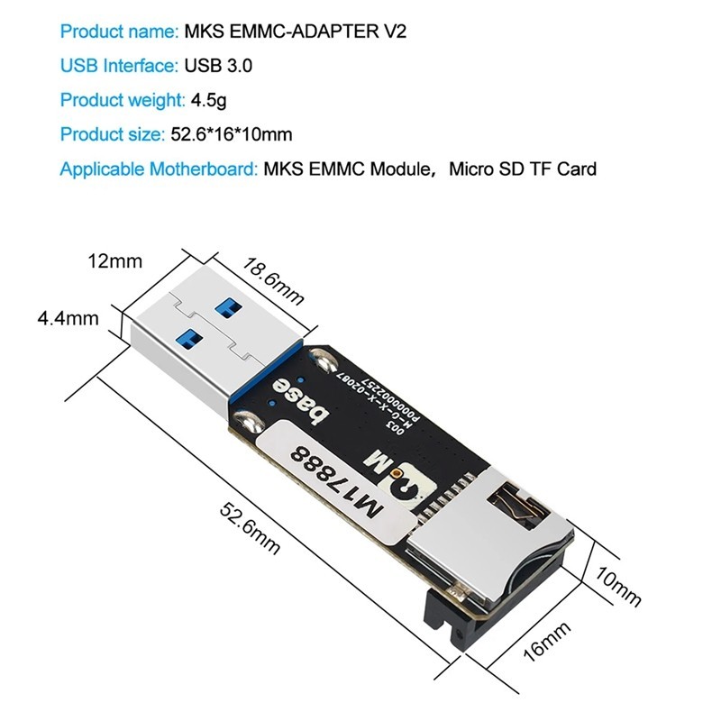 Đầu đọc thẻ USB 3.0 cho MKS EMMC-ADAPTER V2, Micro-SD/TF, phụ kiện MKS Pi/SKIPR