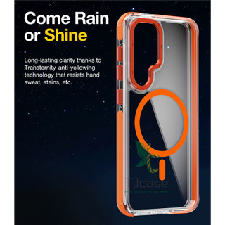 Ốp lưng trong suốt từ tính quân sự Samsung Galaxy S24 S23 S22 Ultra A05 A13 A14 A15 A24 A25 A34 A54 Vỏ sạc không dây pha lê trong suốt kim cương hai màu