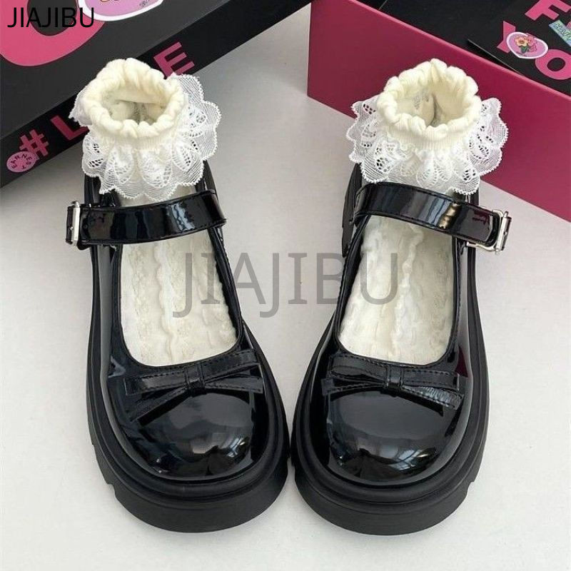 Korean Fashion Platform Mary Jane Shoes for Women Giày Lolita Nơ Đen Nhật Bản Non-slip Round Toe Doll Shoes Giày Da Nhỏ Gót Dày Kiểu Pháp Giày Công Chúa Khóa Một Chữ Màu Be Giày Đồng Phục JK Phong Cách Anh Giày Đi Học Đa Năng Giày Cosplay Giày Khiêu Vũ