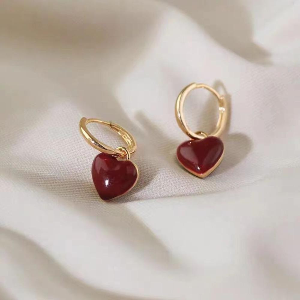 Bông tai trái tim MERIGGIARE, Bông tai Dangle thanh lịch trái tim tình yêu, Thiết kế đơn giản cổ điển Bông tai thả ngọt ngào
