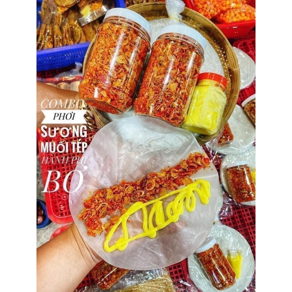 Combo Bánh Tráng Phơi  Sương Muối Tép Hành Phi + Hủ Bơ Lớn (250g bánh)  đô ăn vặt