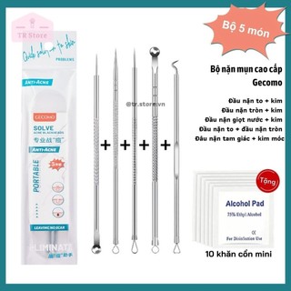 Set nặn mụn cao cấp Gecomo 3/ 5/ 8 cây nhiều đầu đa dạng inox không gỉ gồm cây nặn và nhíp gắp mụn