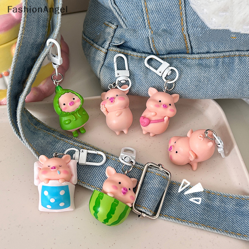 FashionAngel Dễ Thương Ngộ nghĩnh Ba Chiều Heo Móc Khóa Hình Động Vật Móc Khóa Túi Điện Thoại Di Động Mặt Dây Chuyền Trang Trí Phụ Kiện TH