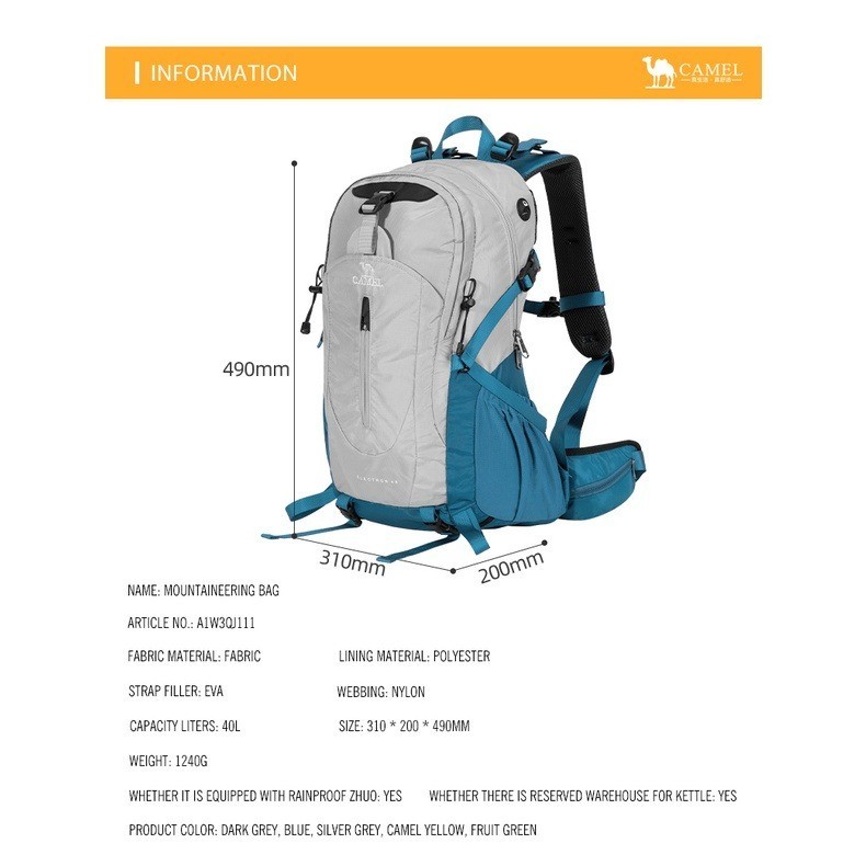 Ảnh Túi leo núi CAMEL CROWN Ba lô ngoài trời 40L Ba lô du lịch chống nước 3