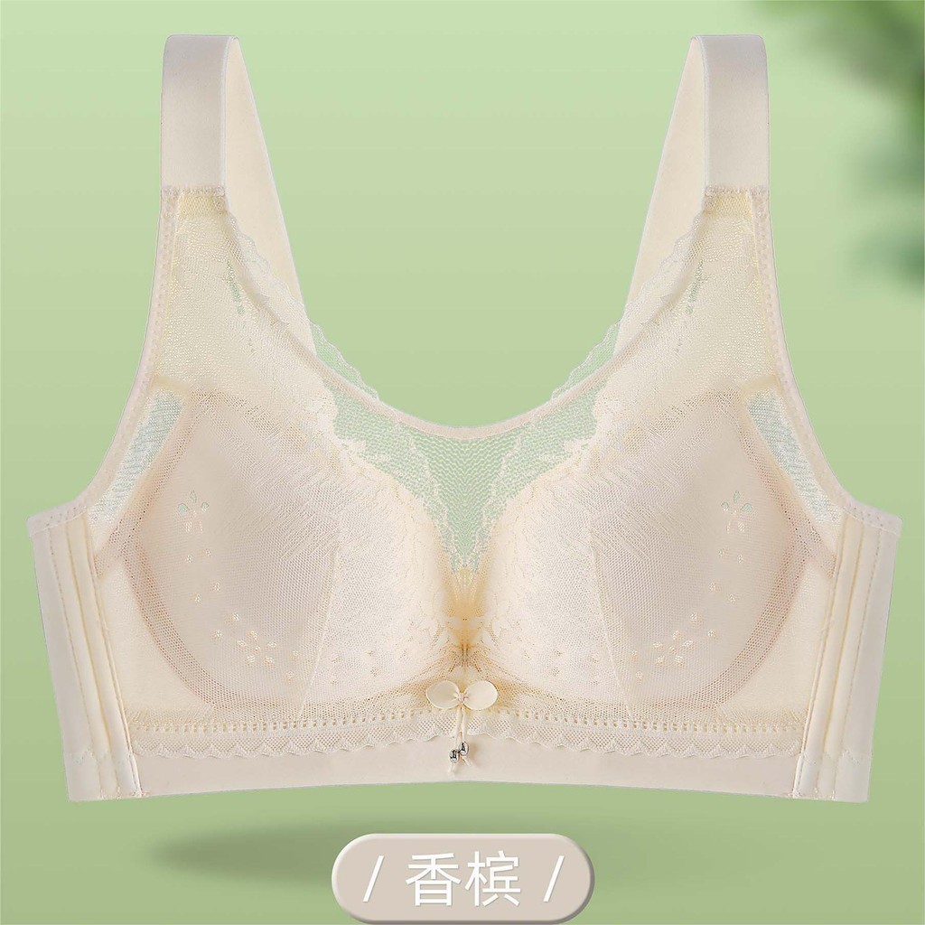 Áo ngực ren mới liền mạch quần lót tập hợp không dây ngực lớn khoe cốc lỗ mỏng nhỏ