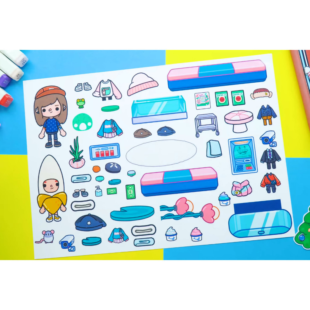 Học liệu bóc dán toca boca Mall đồ chơi thông minh bằng giấy thủ công cho bé gái h35 Đồ Chơi - Squishy - Kuromi - Đồ chơ