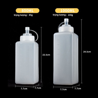 Bóp chai nước sốt, Bình Nhựa Đựng Tương, Chai Nhựa Đựng Sốt chống bụi dung, tích lớn 800/1000ml