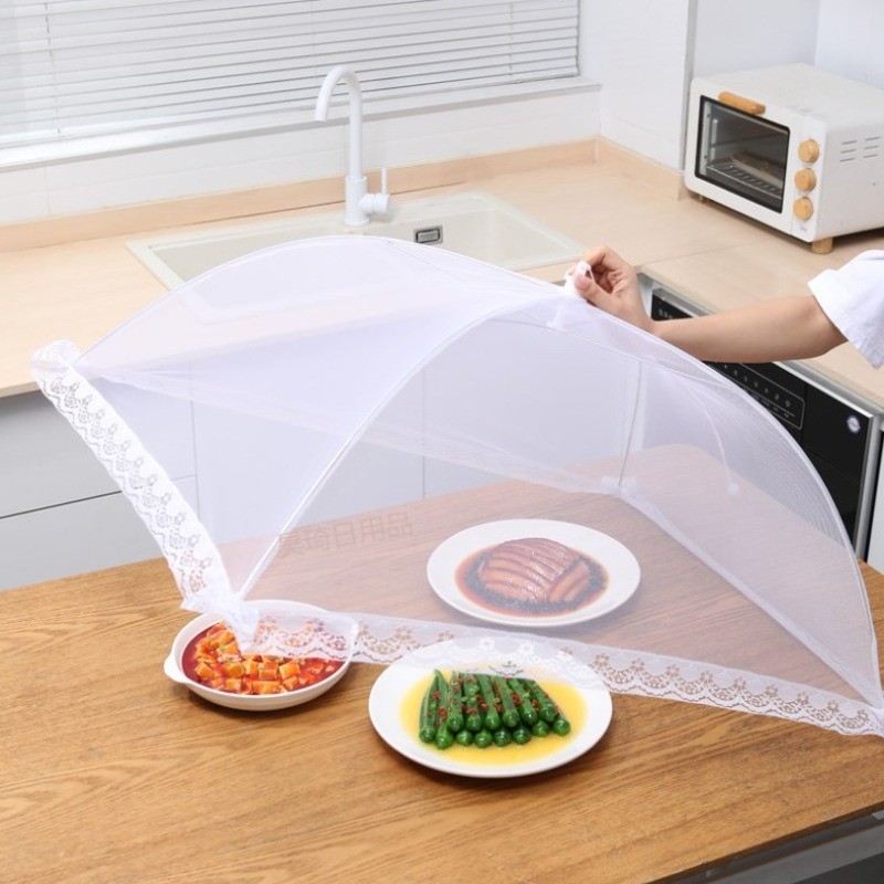 Tấm Phủ Bàn Ăn Bằng Lưới Chống Côn Trùng Hình Vuông Màu Trắng Có Thể Gập Lại, Có Thể Tháo Rời Và Giặt Được