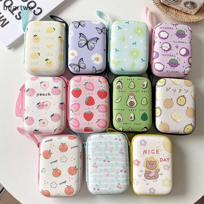 < Beartwo > Hoạt Hình Dễ Thương Họa Tiết Trái Cây Tai Nghe Cáp Dữ Liệu Túi Bảo Quản Sạc Hình Chữ Nhật Hộp Dây Kéo Túi Túi Túi Đẹp