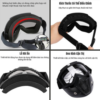 Mặt Nạ Beon kèm kính dùng cho Mũ bảo hiểm 3/4,Mặt Nạ Mũ Bảo Hiểm Thể Thao Dành Cho Xe Địa Hình Gió Bụi Và Chống Nước