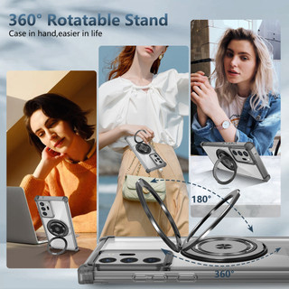 Dành cho Samsung Note 20 Ultra / S21 Ultra Ốp điện thoại trong suốt 360°Chân đế vòng từ tính xoay được Chống sốc Vỏ mỏng trong suốt