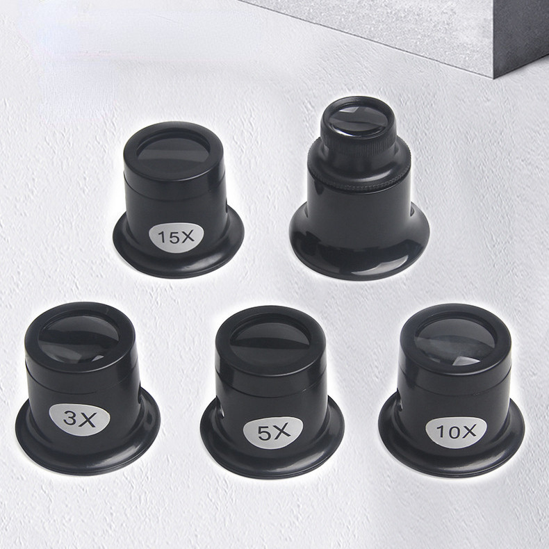Bộ 4 Kính lúp mắt 5x 10x 15x 20x dùng cho sửa chữa đồng hồ, trang sức