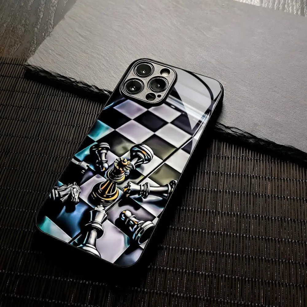 Ốp Điện Thoại Cờ Vua BK-1 Đen Trắng Cho Iphone 17,15 13 12 14 11 Pro Max Mini X Xr Xs 8 7 Puls 6 Kính