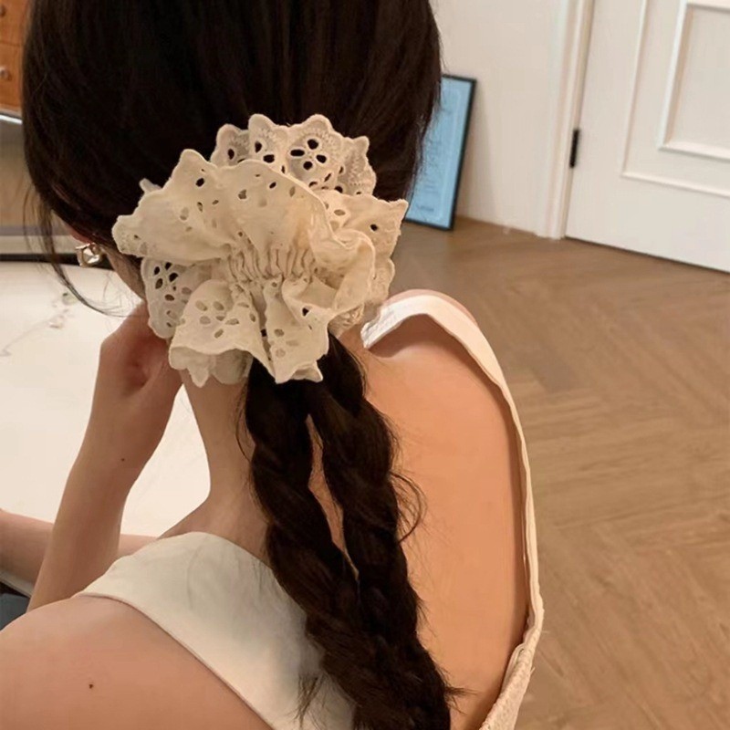 Ren thêu lớn Scrunchies - Vòng buộc tóc nơ ruy băng​ - Dây buộc tóc cao su đàn hồi - Giá đỡ đuôi ngựa cho bé gái - Dễ thương, Thời trang, Thanh lịch - Vòng tóc lưới - Phụ kiện tóc phổ biến