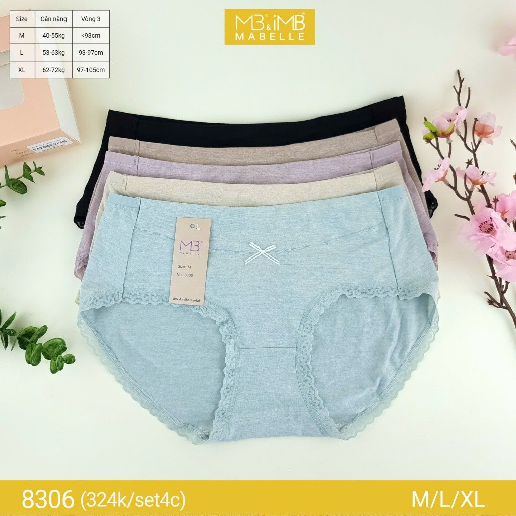 Quần lót nữ MB Mabelle 8306 - cotton sồi organic, kháng khuẩn, chống hằn, thoáng mát - Set 4c