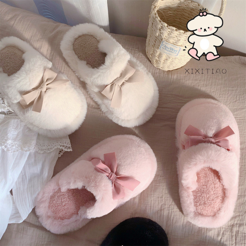 Xixitiao Dép Cotton Thu Đông Phong Cách Mới Nữ Trong Nhà Lót Lông Cừu Thường Ngày Giữ Ấm