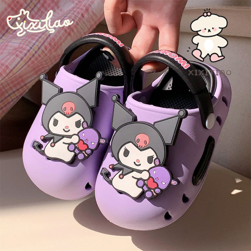Xixitiao Sanrio Kuromi Ngọt Ngào Trẻ Em Bên Ngoài Mặc Quế Chó Nam Nữ Lỗ Giày Mùa Hè