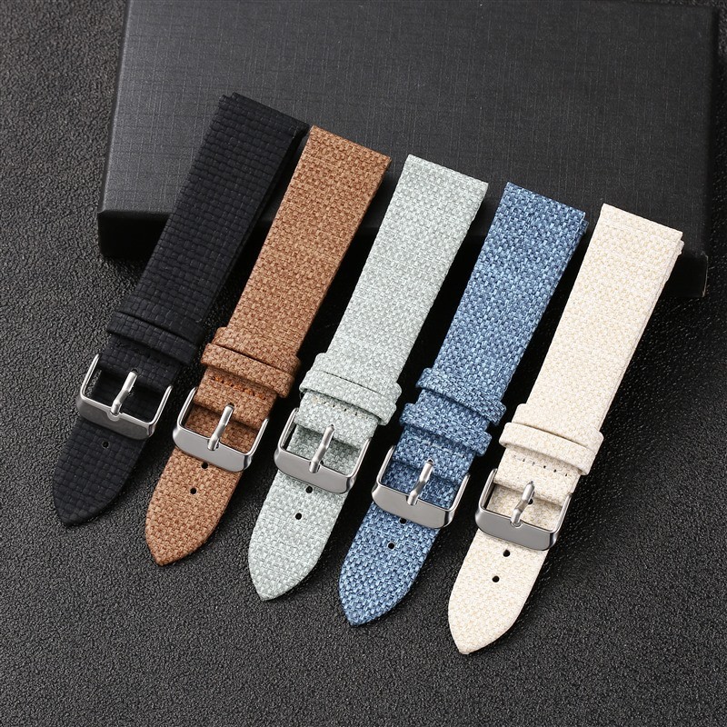 Dây đeo đồng hồ bằng da Nylon Denim siêu mỏng 18mm 20mm 22mm 24mm Vải dệt đơn giản Chính hãng bằng da PU Dây đeo đồng hồ Vòng đeo tay nam nữ màu đen xanh