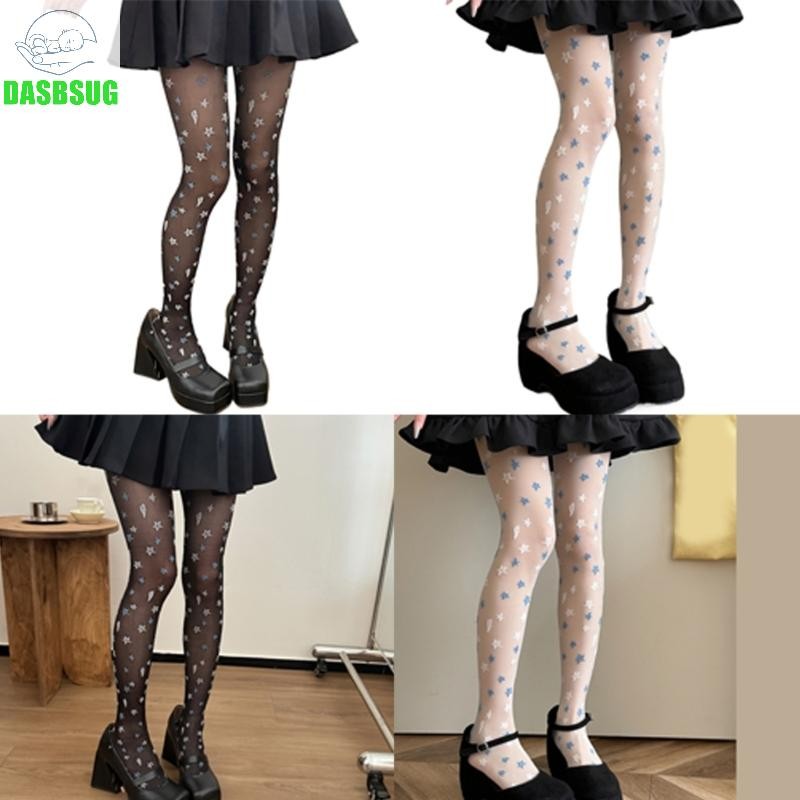 Dasbsug Ngôi Sao Ngọt Ngào Họa Tiết Sheer Quần Lụa Vớ Thẩm Mỹ Nhật Bản Nylon Quần Legging Hàng Dệt Kim Cho Nữ G