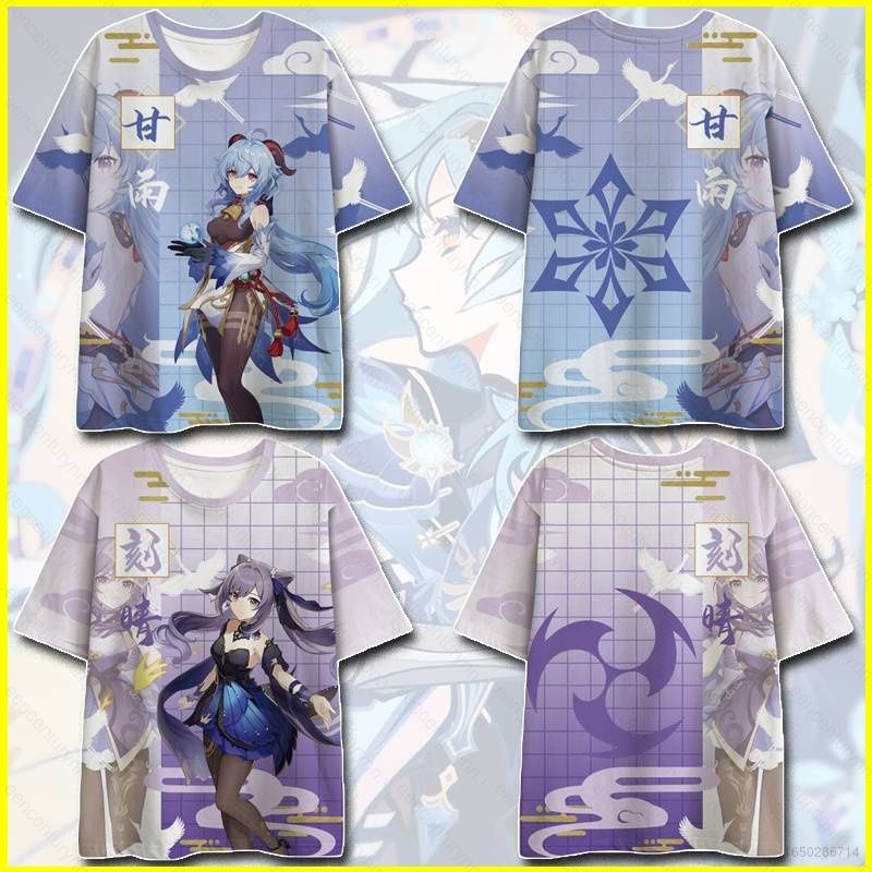 Anime Áo Thun Genshin Impact Unisex Tay Ngắn Top Keqing Ganyu Hutao Áo Sơ Mi Rời Plus Kích Thước