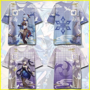 Anime Áo Thun Genshin Impact Unisex Tay Ngắn Top Keqing Ganyu Hutao Áo Sơ Mi Rời Plus Kích Thước
