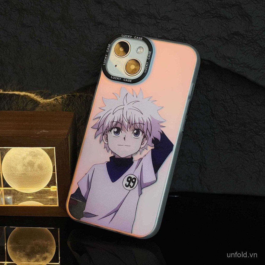 Ốp điện thoại Killua hai chiều tương thích với iPhone 13 14 15 16 Pro Max 11 12 PRO X XS XR XS Max 14 15 16 PLUS QYJS, ốp laser nam anime, viền mềm, chống sốc, bảo vệ TUVL