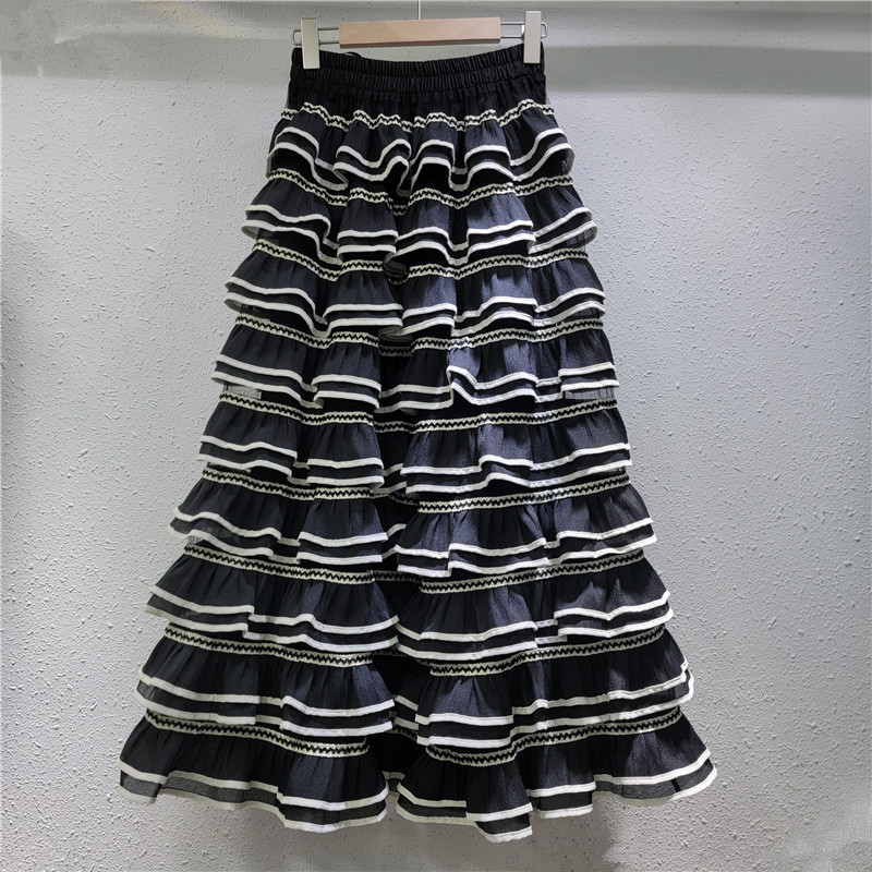 Màu Sắc Tương Phản Bên Gạc Bánh Váy Ngọt Pháp Chữ a Pettiskirt Eo Cao Ôm Hơn Nhìn Bao Đáy Váy Giữa Chiều Dài