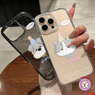 Hat-wearing puppy Phone Case for IPhone1716 15ProMax 13 15 New 12Pro Soft 14Promax Transparent Glitter Powder SF