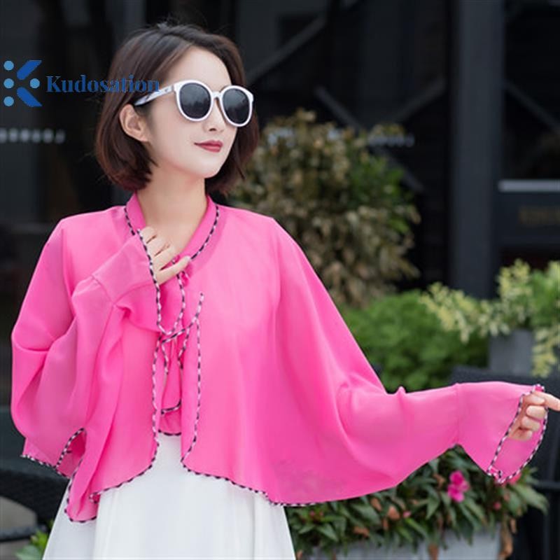 Kudosation Xuân Hè Voan Cổ Giả Quần Áo Khăn Choàng Ngoài Trời Cưỡi Hạt Điều In Chống Nắng Tay Áo Lụa Khăn Bọc