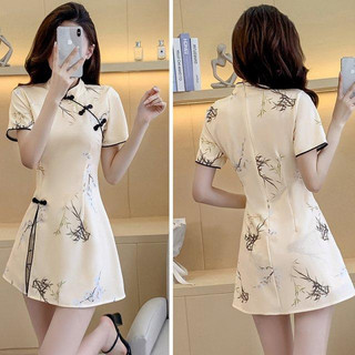 [Giảm giá cho khách hàng mới] Bộ váy thời trang kiểu Cheongsam cải tiến + quần short hai mảnh trang phục nữ mới thanh lịch cao cấp