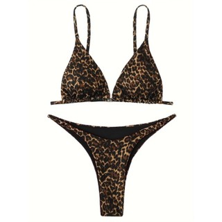 Đồ bơi nữ Tam giác da báo cổ chữ V hai mảnh Bikini Đồ bơi