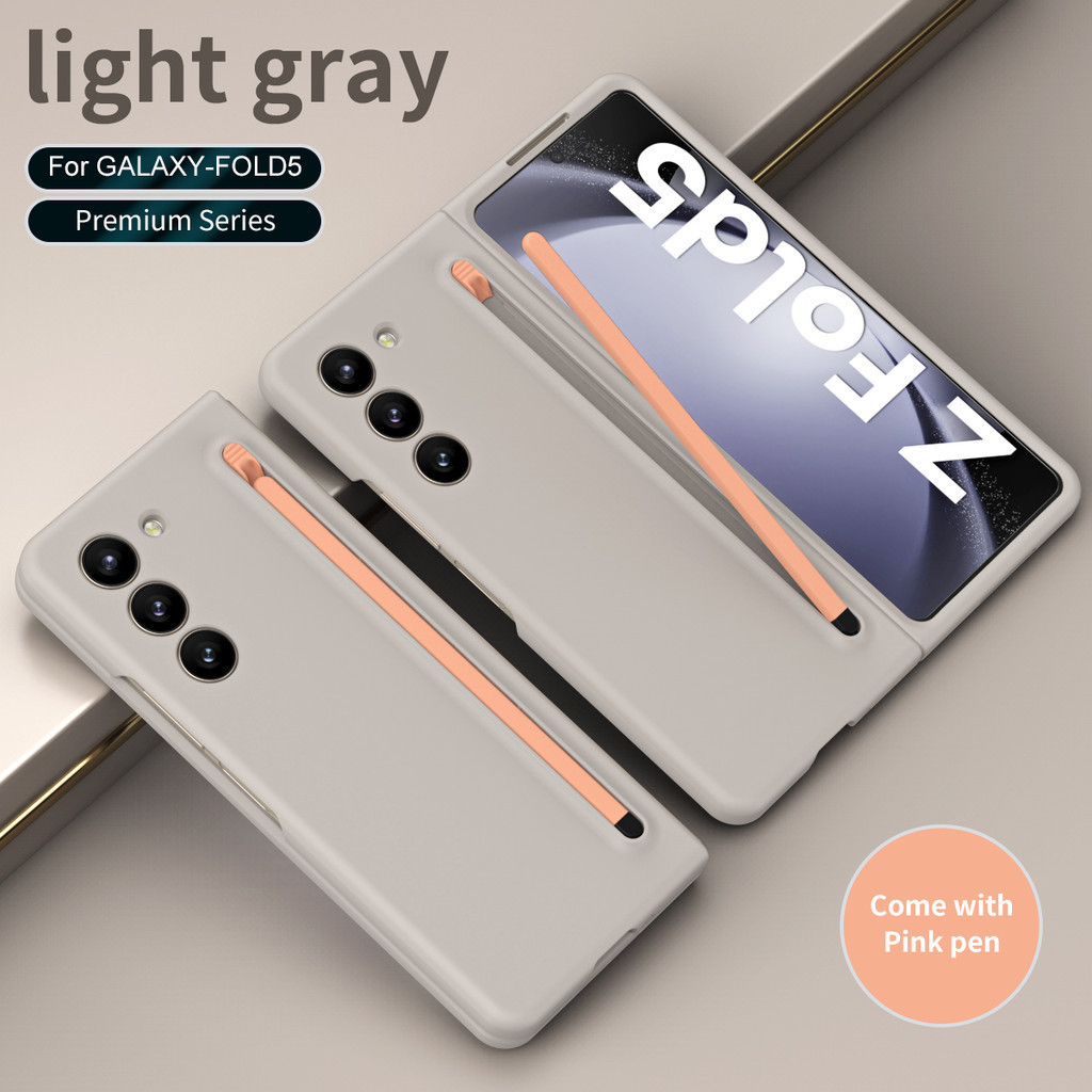 Bút bấm sang trọng Khe cắm bút Bullet Pen Eject Stylus Case Cover Samsung Galaxy Z Fold 5 Z Fold 4 Glass Front Film Màu trơn Chống vân tay Vỏ cứng thân thiện với da (có bút