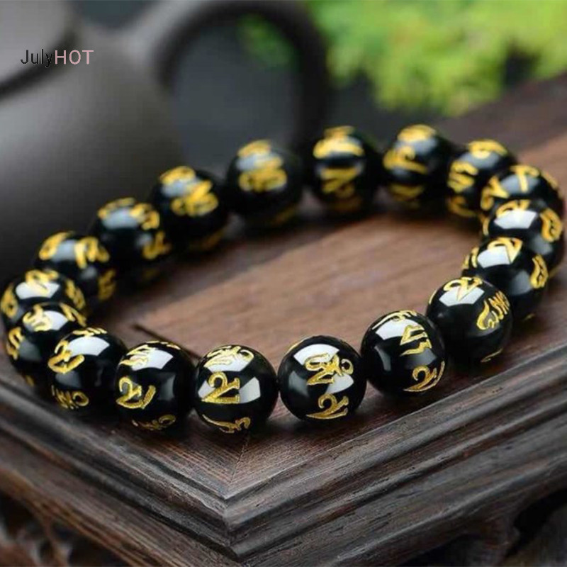 Julyhot Phật Giáo Tây Tạng Sáu Từ Mantra Vòng Tay Dành Cho Nam Nữ Đen Obsidian Bùa Hộ Mệnh May Mắn Lắc Tay Trang Sức Với Hộp Quà Tặng Massivedeals