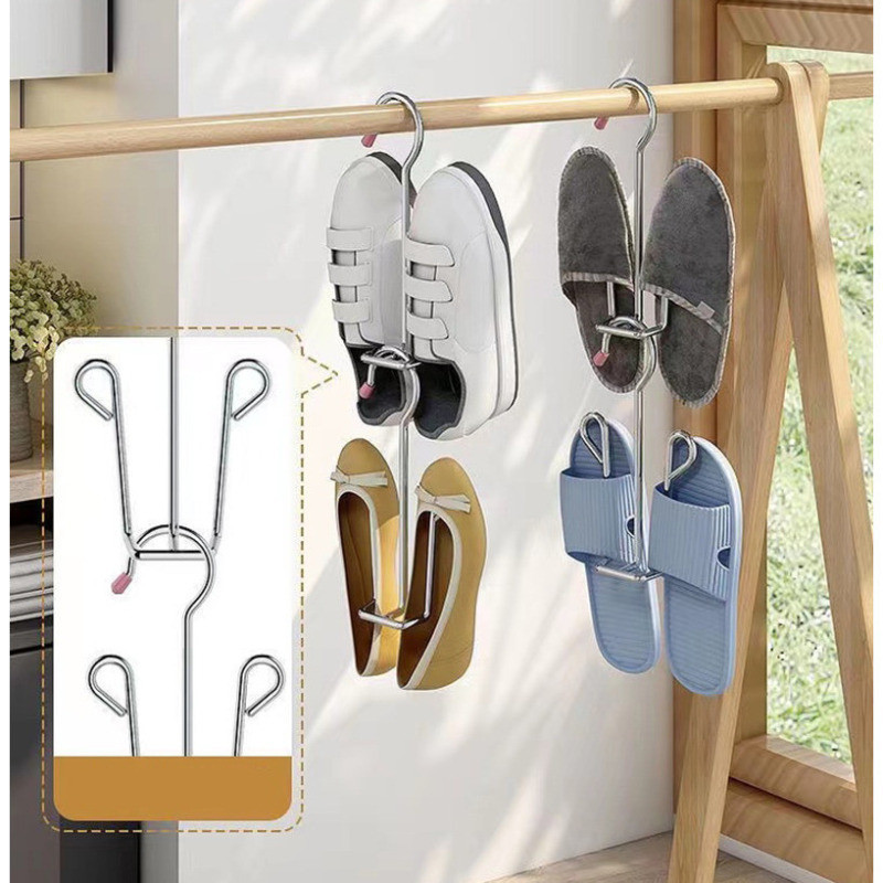 Móc phơi giày bằng thép không gỉ - Móc treo di động, chống gió, đa chức năng - Có thể xếp chồng lên nhau, không đục lỗ, tiết kiệm không gian - Dành cho khăn, dây buộc, tất - Giá đựng giày - Kệ thoát nước
