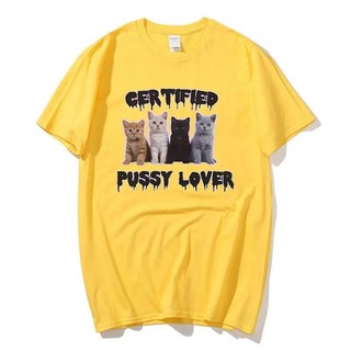 Kawaii CerTified Pussy Lover Meme Cat In Hình Áo Nam Nữ Thời Trang Vintage Áo Thun Cotton Thường Ngày Rời Áo Sơ Mi Dạo Phố