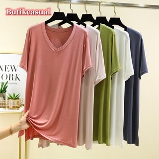 Áo thun nữ dáng rộng cổ chữ V Modal dáng rộng Áo thun ngắn tay trơn mùa hè Slim Plus Size Áo sơ mi trắng