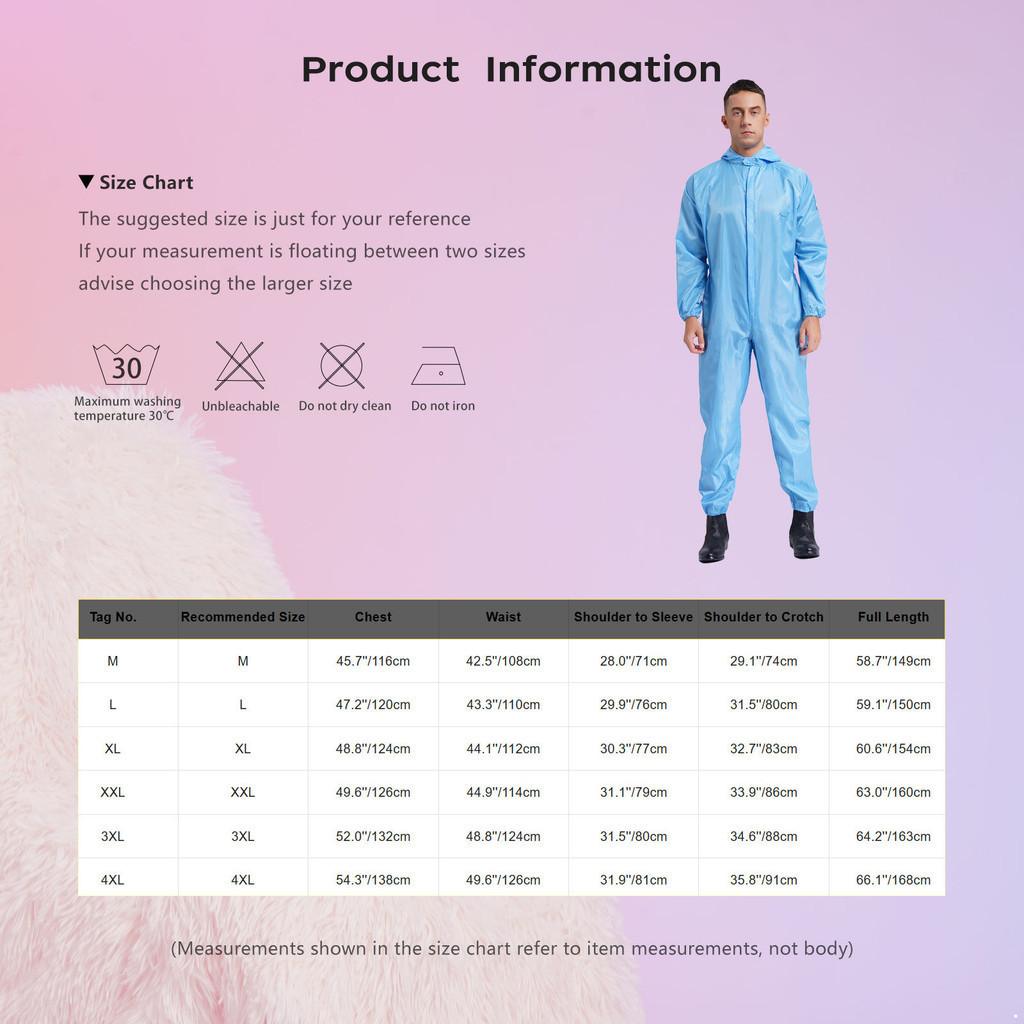 YOOJOO Unisex Chống Tĩnh Điện Chống Bụi Có Mũ Trùm Đầu Coverall Dây Kéo Phía Trước Full body Áo liền quần Quần Lót Cho Công Nhân Xưởng Xịt Sơn