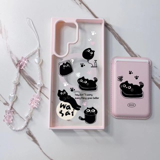 3 Vỏ Ví Màu Đen Đáng Yêu Cho Samsung s22 s22plus ultra Case Girly S23 S23Plus s23fe s24 s24plus s24ultra Ốp điện thoại