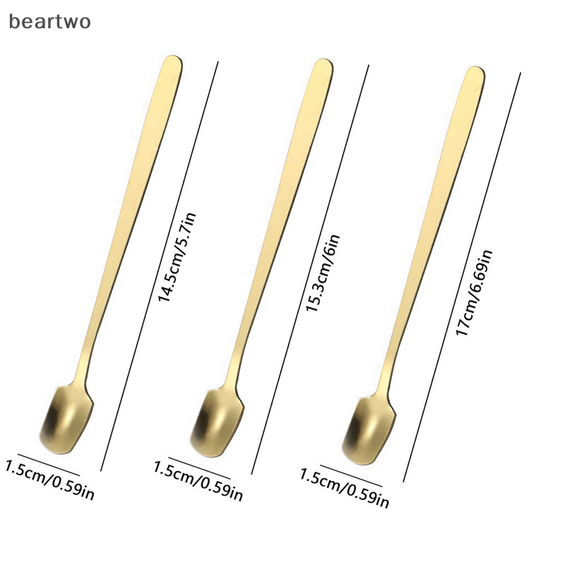 < Beartwo > 1 Chiếc Thìa Đá Tay Cầm Dài Bằng Thép Không Gỉ Bộ Đồ Ăn Cà Phê & Trà Kem Món Tráng Miệng Khuấy Thìa Muỗng Đẹp