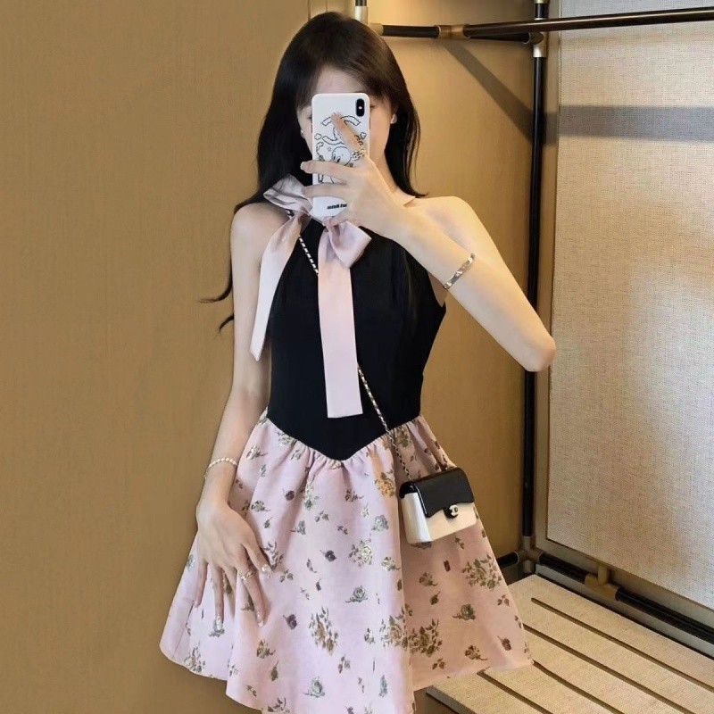 Đầm Hoa Nữ Mùa Hè Phong Cách Mới Không Tay Dây Đầm Tính Khí Lông Tơ Đầm Công Chúa