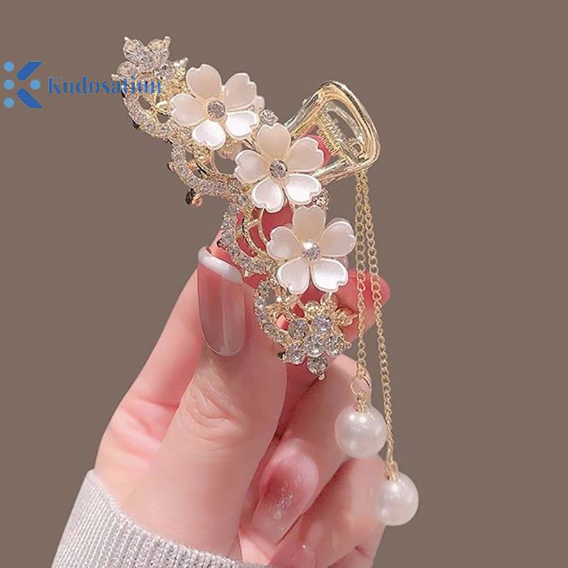 Kudosation Thanh Lịch -Vỏ Ngọc Trai Hoa Nhài sel Móng Vuốt Kẹp Kim Loại Nữ Trên Mặt Sau Của