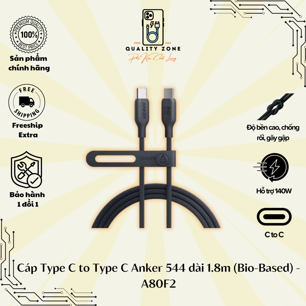 Cáp Sạc ANKER 544 Chất Liệu TPE Bio-Based USB-C to USB-C Dài 0.9m ...