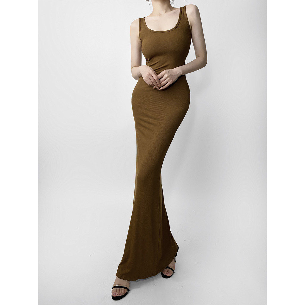 Kadaishan Cùng Phong Cách lướt Pure Desire Gợi Cảm Hot Girl Close-fit Dress Slim-fit Ôm Hơn Nhìn Lớn Áo Vest Cổ Chữ U Váy Đế Siêu Body-Fetting Váy Dài Hông Châu Âu Mỹ Đuôi Cá Dài
