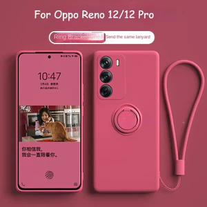 Dành cho OPPO Reno 12 11 10 Pro 5G Ốp điện thoại Funda Ốp điện thoại silicon lỏng chống sốc có dây buộc miễn phí